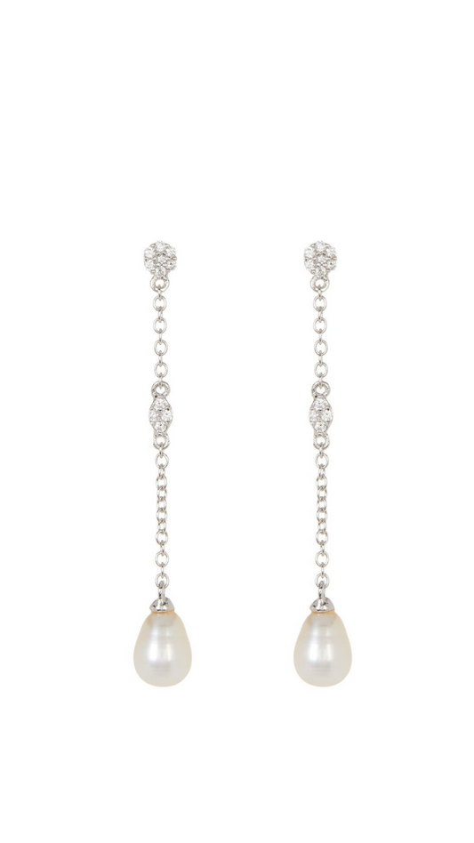 ADORNIA Sterling Silver Swarovski Crystal Accented & 7mm Freshwater Pearl Drop Earrings