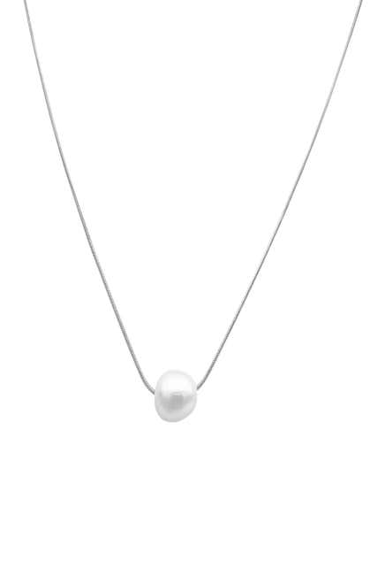 ADORNIA White Rhodium Plated 10mm Freshwater Pearl Pendant Necklace